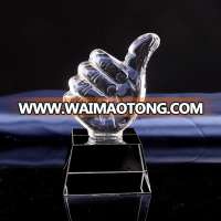 Custom design cheap hand shape trophy crystal thumbs up trophy